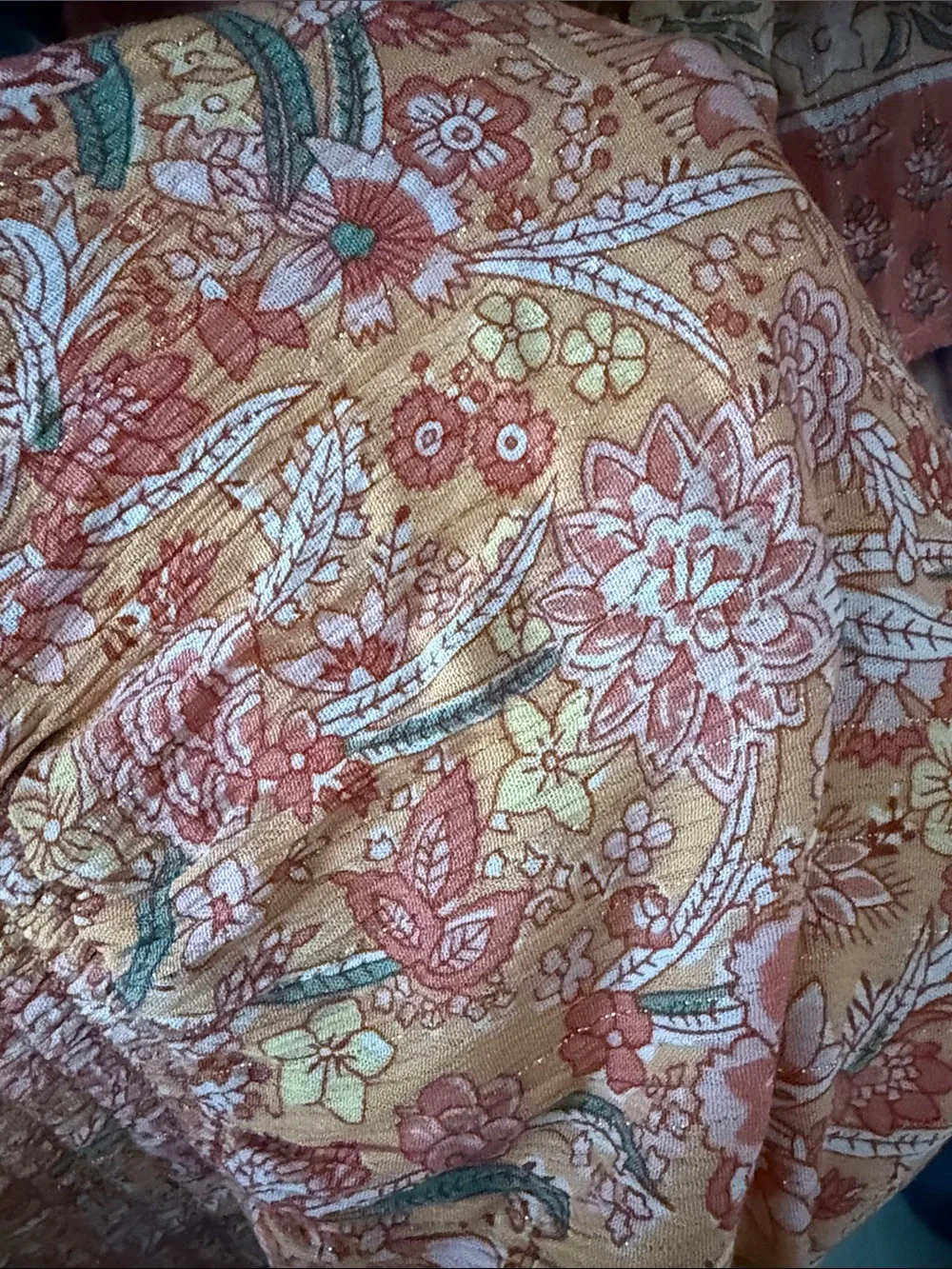 Smocked Floral Tiered Maxi Skirt set with shirt — Peach Floral